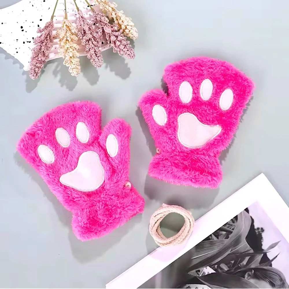 Hot pink cat paw fingerless gloves🐾